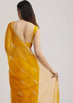 Yellow Organza Saree With Cutdana Embroidery