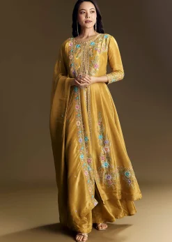 Yellow Palazzo Suit With Resham Kurta Dupatta