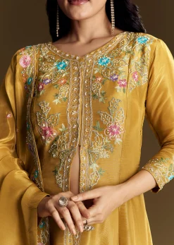 Yellow Palazzo Suit With Resham Kurta Dupatta