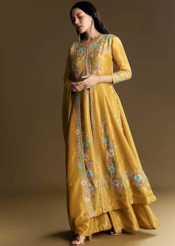 Yellow Palazzo Suit With Resham Kurta Dupatta