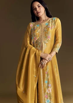 Yellow Palazzo Suit With Resham Kurta Dupatta