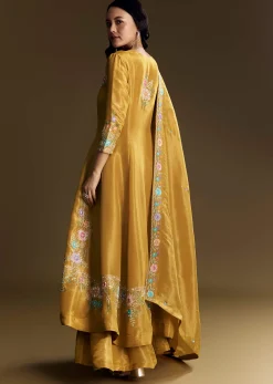 Yellow Palazzo Suit With Resham Kurta Dupatta
