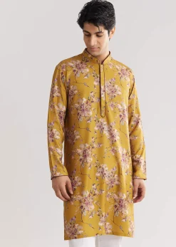 Yellow Pashmina Jacket Kurta Set With Stone Work