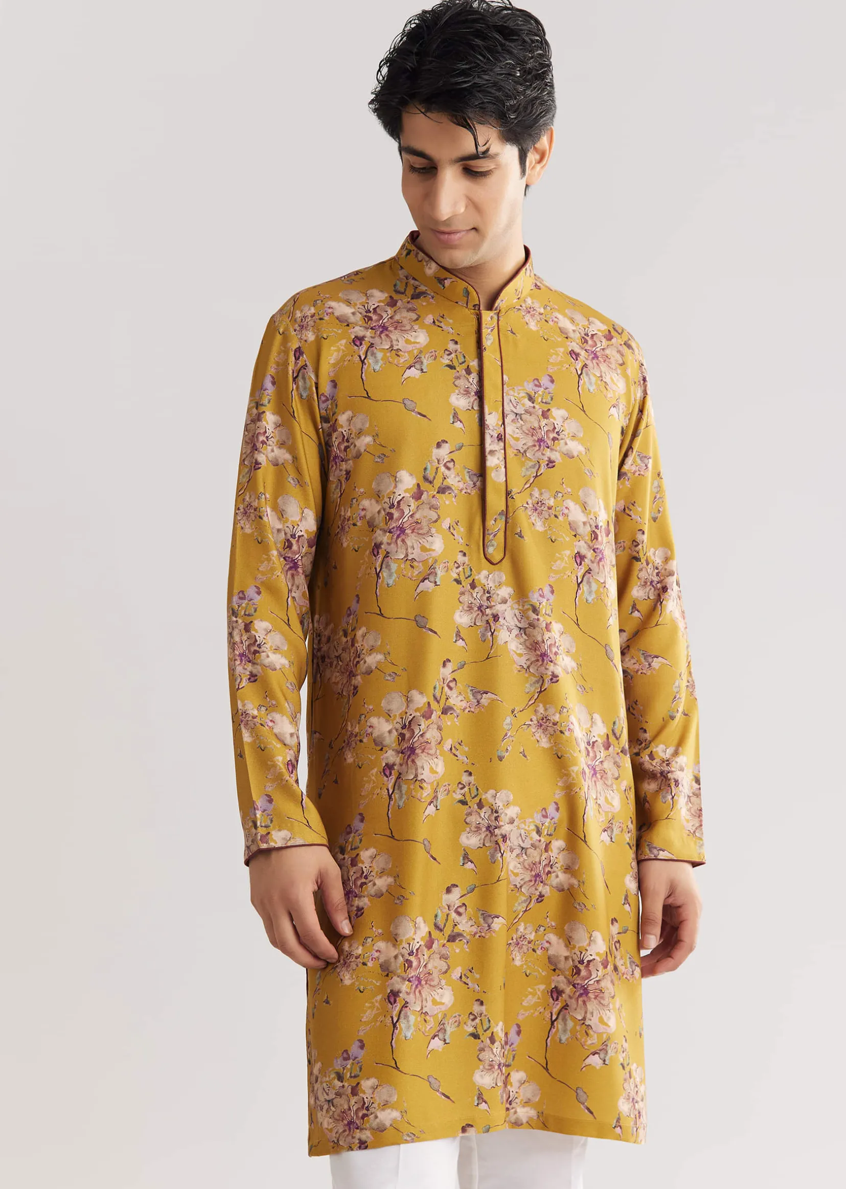 Yellow Pashmina Jacket Kurta Set With Stone Work