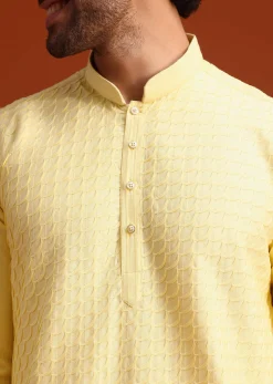 Yellow Poly Silk Quilted Kurta Set