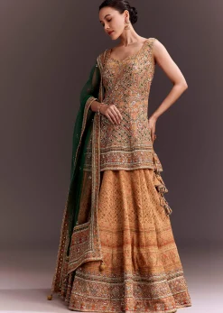 Yellow Printed and Mirror Embroidered Lehenga Set
