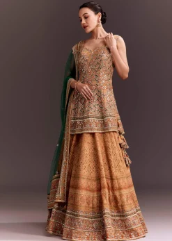 Yellow Printed and Mirror Embroidered Lehenga Set