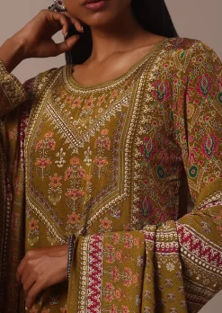 Yellow Printed Chiffon Sharara Set With Stone Work Kurta