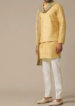 Yellow Printed Cotton Jacket Set