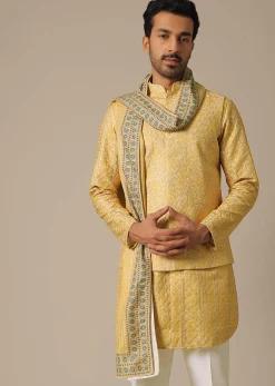 Yellow Printed Cotton Jacket Set