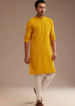 Yellow Rayon Embroidered Kurta Set