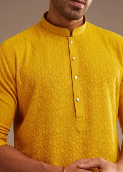 Yellow Rayon Embroidered Kurta Set