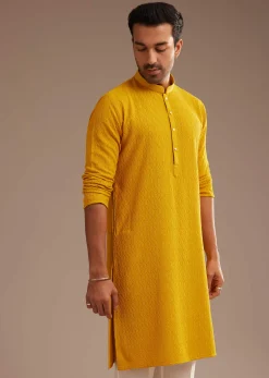 Yellow Rayon Embroidered Kurta Set