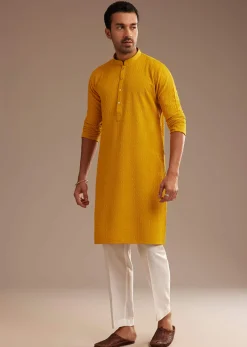 Yellow Rayon Embroidered Kurta Set