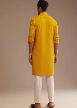 Yellow Rayon Embroidered Kurta Set