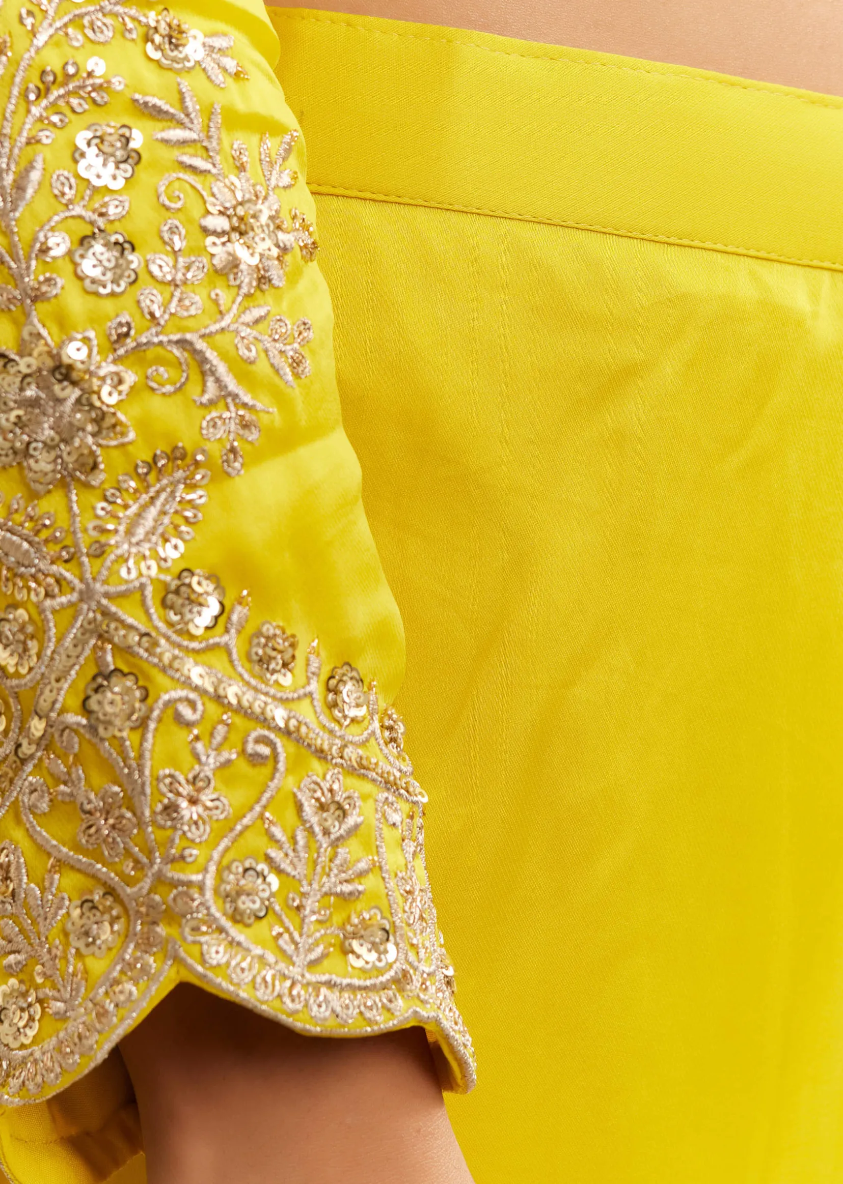 Yellow Satin Zari Embroidered Dhoti Kurta Set