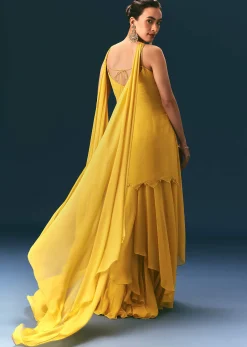 Yellow Sequin Hand Work Sharara Suit With Embroidered Choker Dupatta