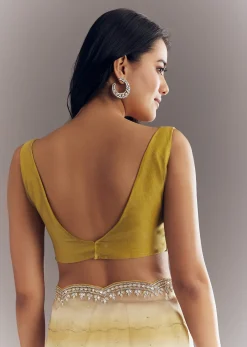Yellow Shaded Glass Tissue Saree With Cutdana Embroidery And Scallop Border