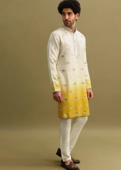 Yellow Shaded Gold Foil Applique Motifs Work Kurta