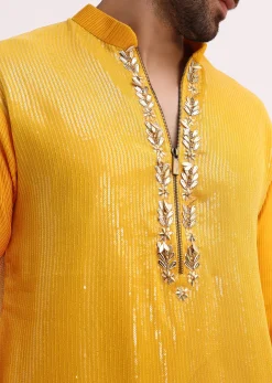 Yellow Shaded Sequin Zipper Kurta With Yellow Pants