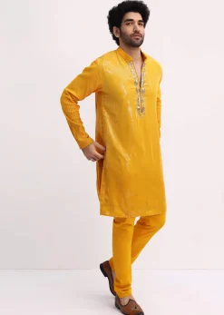 Yellow Shaded Sequin Zipper Kurta With Yellow Pants