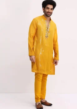 Yellow Shaded Sequin Zipper Kurta With Yellow Pants