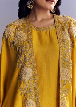 Yellow Sharara Set With Zari Cape