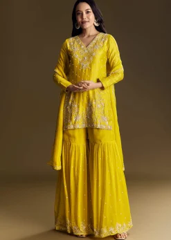 Yellow Sharara Suit With Cut Dana Sequins