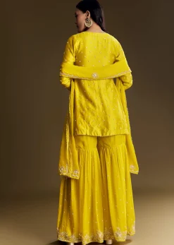 Yellow Sharara Suit With Cut Dana Sequins