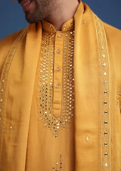 Yellow Silk Blend Kurta Pant With Dupatta