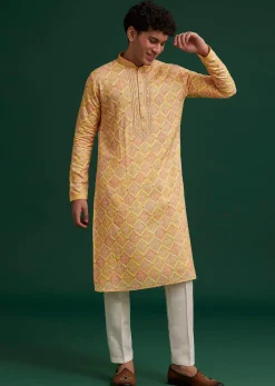 Yellow Silk Embroidered Kurta