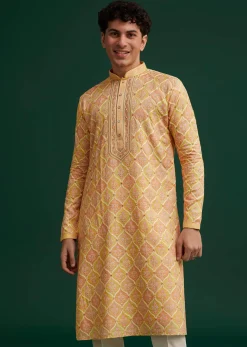 Yellow Silk Embroidered Kurta