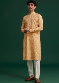 Yellow Silk Embroidered Kurta