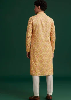 Yellow Silk Embroidered Kurta