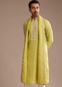 Yellow Silk Embroidered Kurta Set With Dupatta