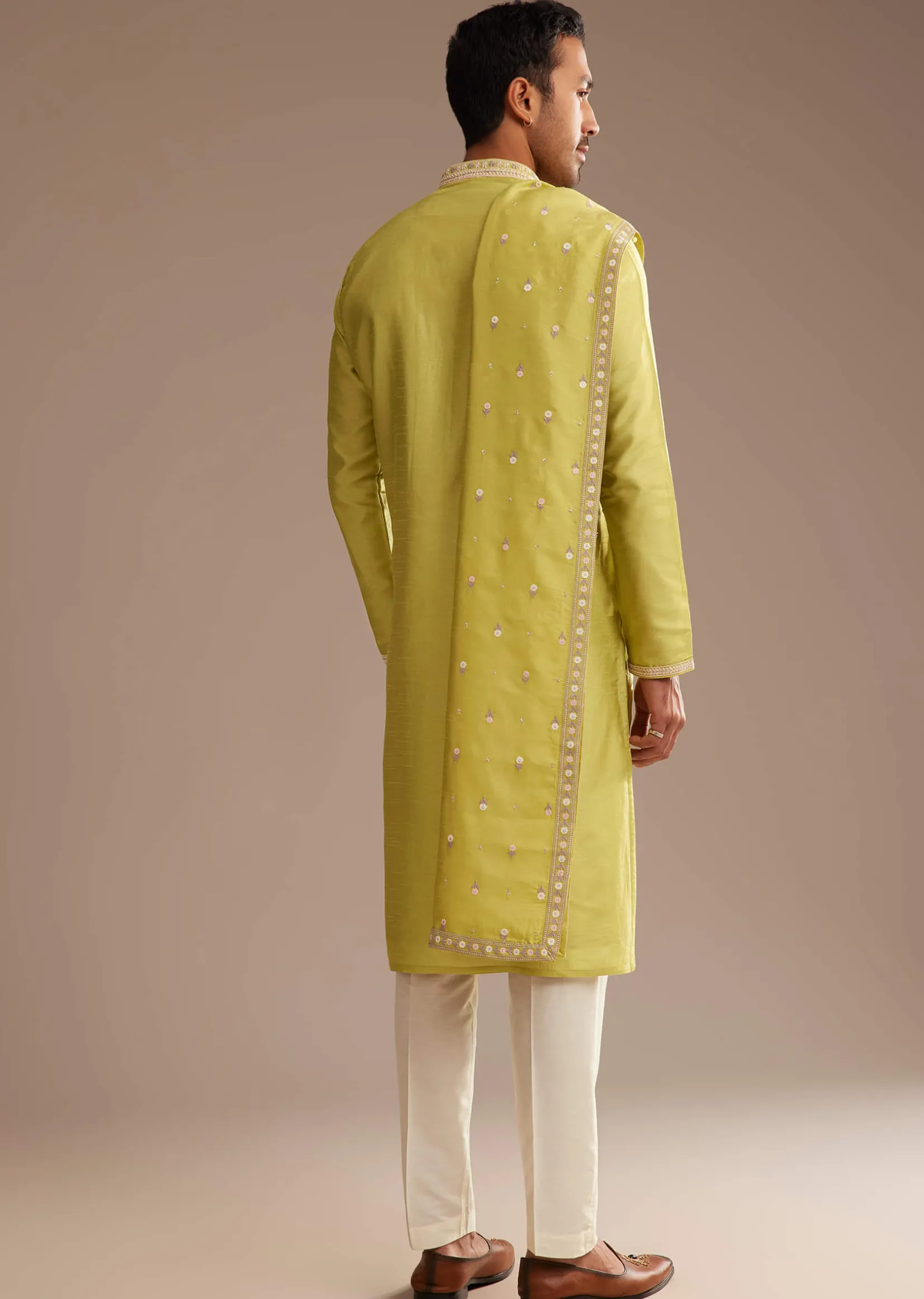 Yellow Silk Embroidered Kurta Set With Dupatta