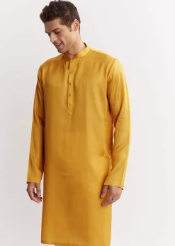 Yellow Silk Jacket Kurta Set With Floral Printed Motifs