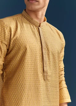 Yellow Silk Kurta Set For Men