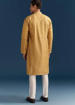 Yellow Silk Kurta Set For Men