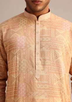 Yellow Silk Kurta Set With Printed Work
