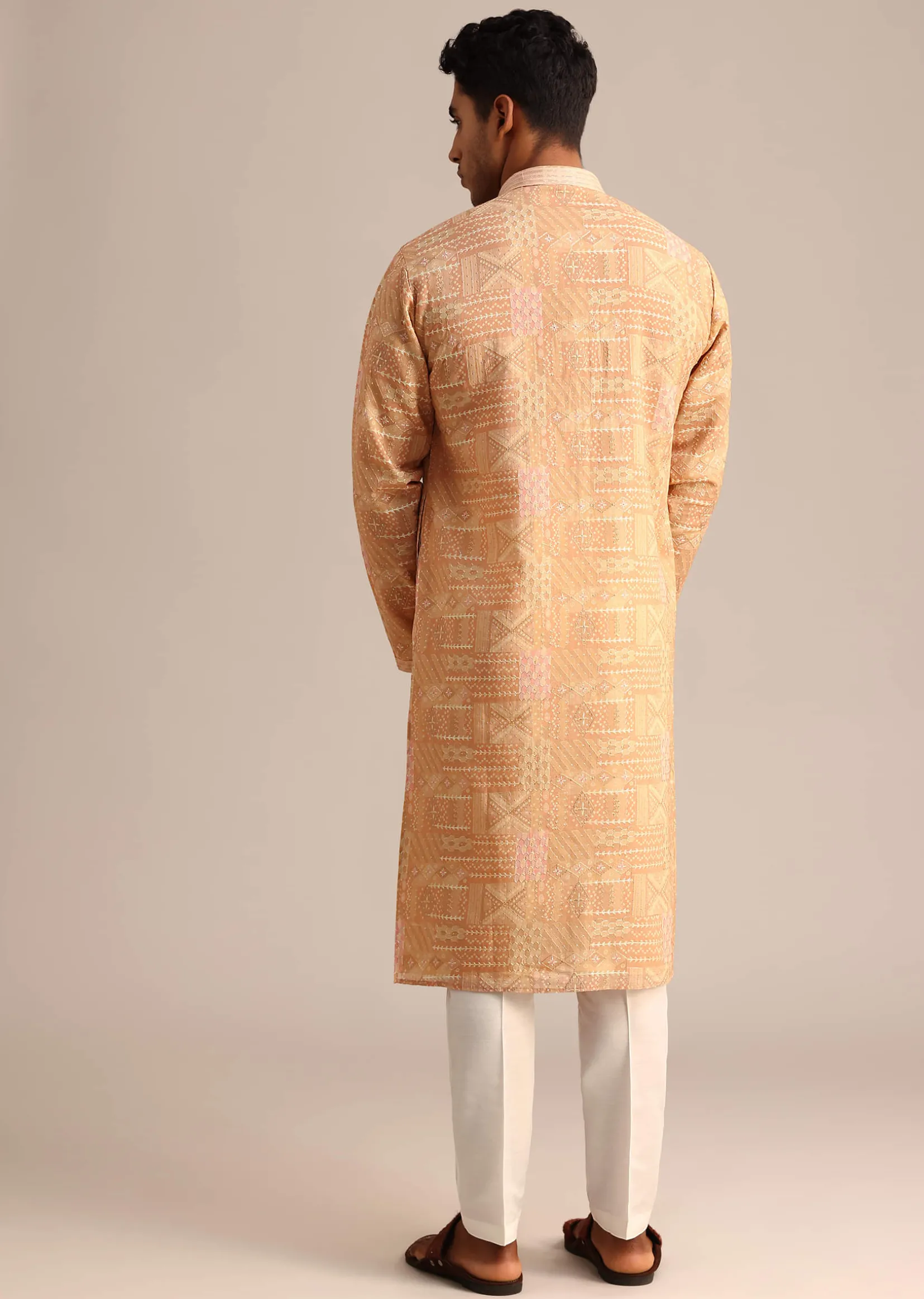 Yellow Silk Kurta Set With Printed Work