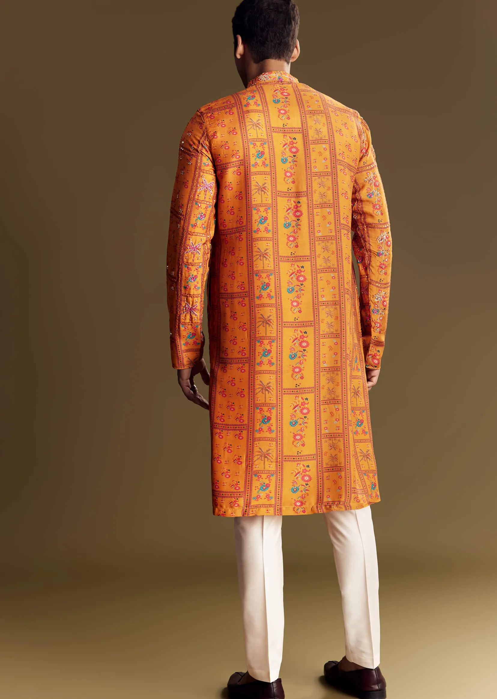 Yellow Silk Kurta Set With Thread Embroidery And Sequin Accents