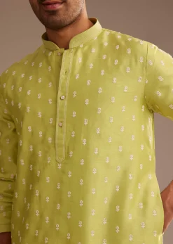 Yellow Silk Kurta Set With Embroidery