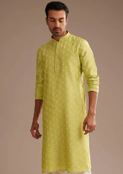 Yellow Silk Kurta Set With Embroidery