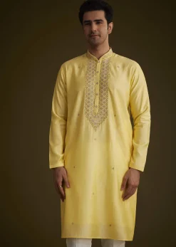 Yellow Silk Kurta Set With Resham Embroidery