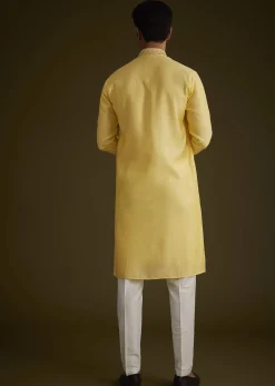 Yellow Silk Kurta Set With Resham Embroidery