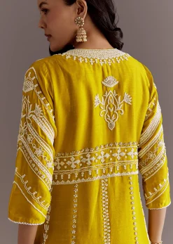 Yellow Silk Moti Sequin Embroidered Jacket Suit