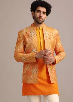 Yellow Silk Thread Resham Work Jodhpuri Kurta Set