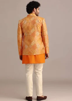Yellow Silk Thread Resham Work Jodhpuri Kurta Set