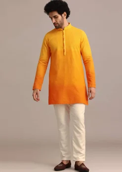Yellow Silk Thread Resham Work Jodhpuri Kurta Set